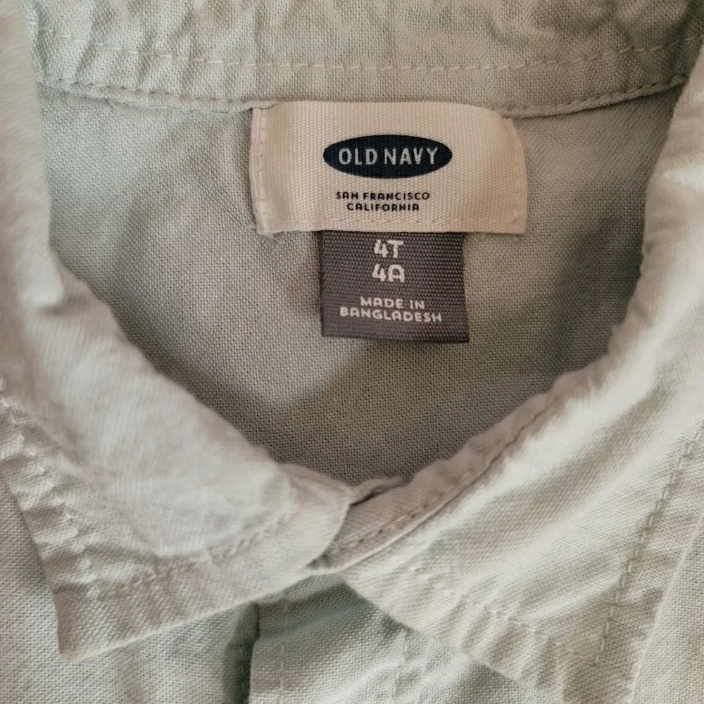 Light green linen Button up long sleeve collared shirt boys 4t dressy spring